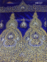 Load image into Gallery viewer, Royal Blue Heavy Beaded African Wedding George With Designer cutwork - HB137
