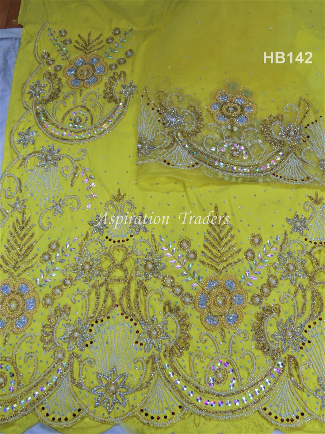 Yellow Color African VIP George Fabric With 2 yard Netlace Blouse - HB142