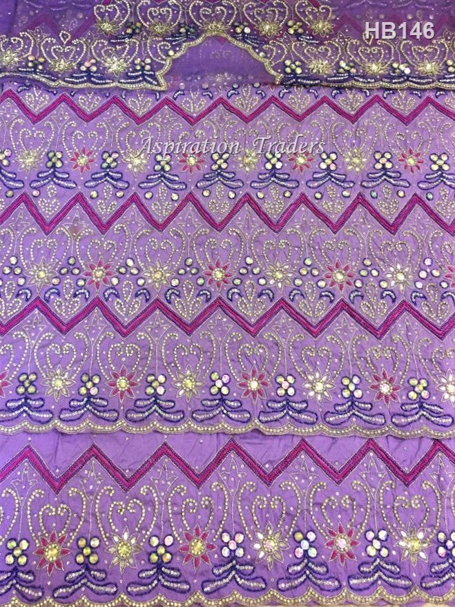 Lilac Heavy Beaded VIP Madam Silk George Wrapper For Igbo Wedding - HB146