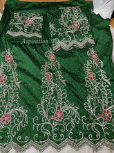 Load image into Gallery viewer, Nigerian Green Crystal Stone Work George Wrapper With Blouse- HB152
