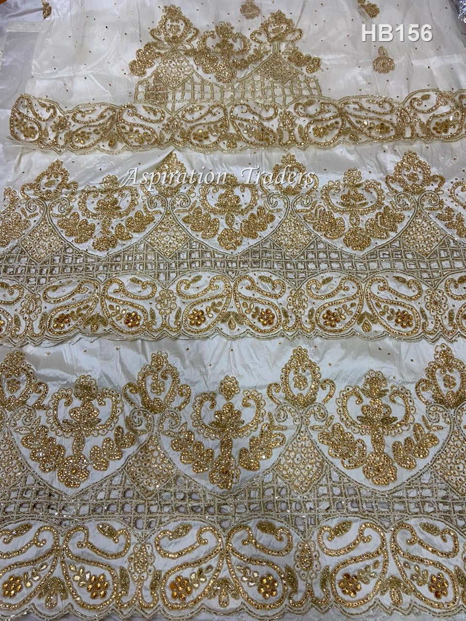 Fancy White Color Heavy Beaded VIP George With Golden Design - HB156