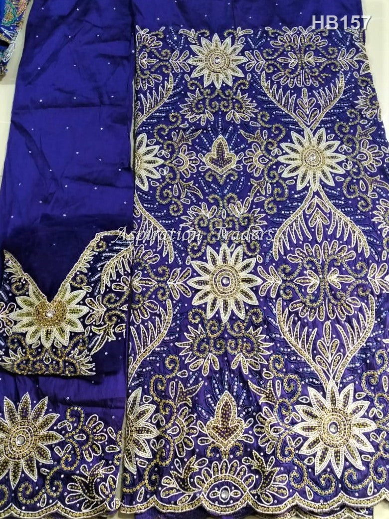 Royal Blue Heavy Beaded Indian George Fabric With Net Lace Blouse - HB157