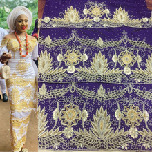 Load image into Gallery viewer, Nigerian traditional Heavy Beaded VIP Madam Silk George with Blouse - HB159
