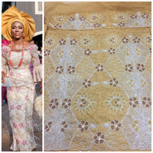 Load image into Gallery viewer, Champagne Gold Color African Heavy VIP George Wrapper Set with SIDE FRINGES - HB161
