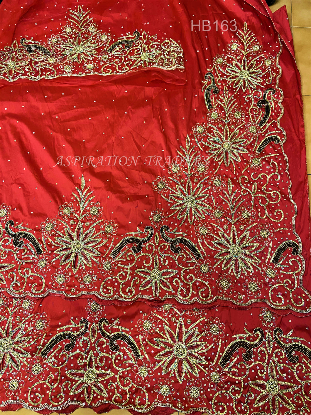 RED Color Heavy beaded George Wrapper with sequins George wrapper with blouse - HB163