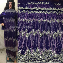 Load image into Gallery viewer, Trending Fringes Style Purple color Heavy Beaded VIP George Wrapper With Blouse- HB174
