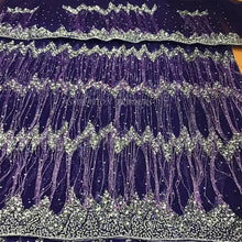 Load image into Gallery viewer, Trending Fringes Style Purple color Heavy Beaded VIP George Wrapper With Blouse- HB174
