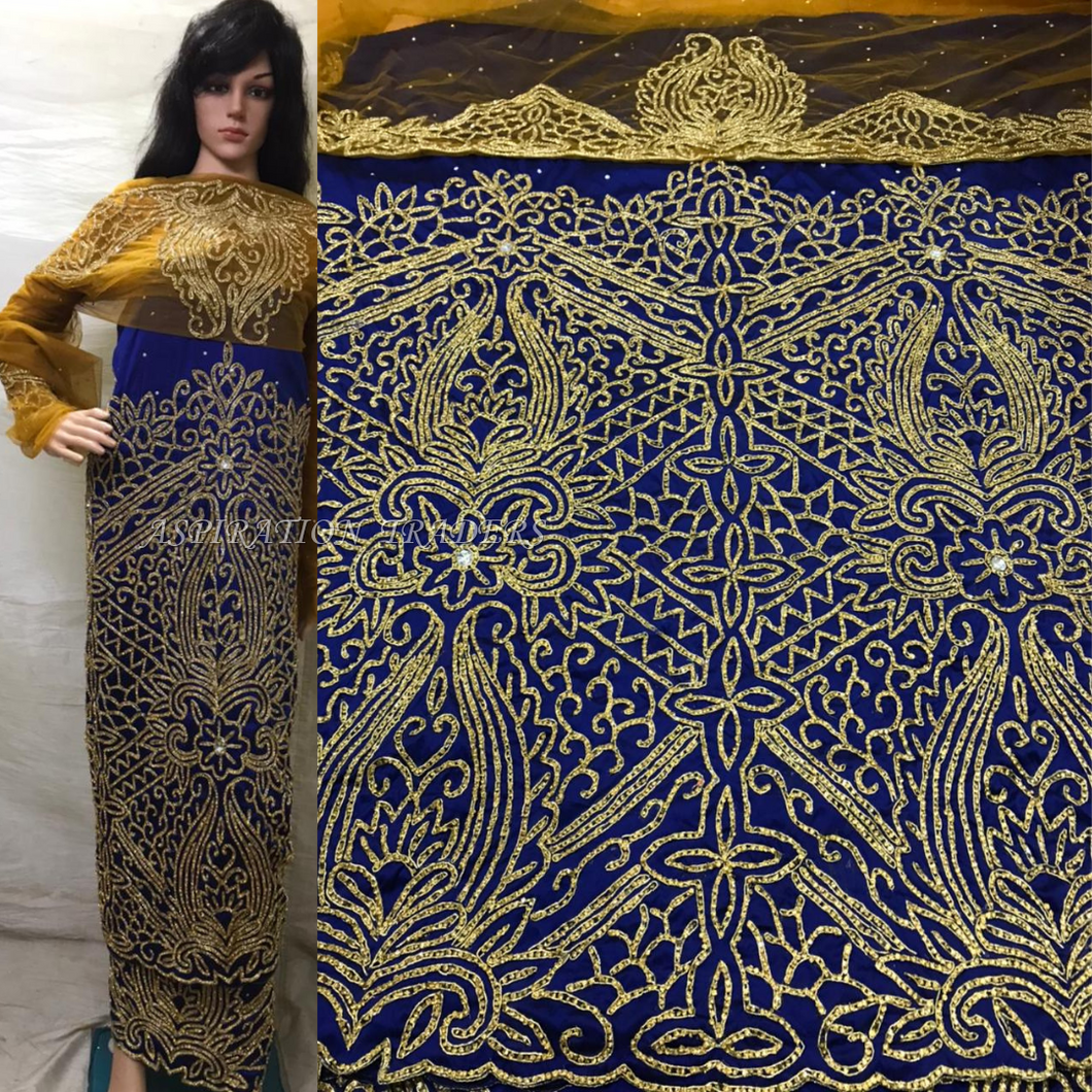 Royal blue Color Silk taffeta VIP George with All Golden Crystal Stone Work with golden blouse - HB177