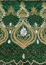 Load image into Gallery viewer, Beautiful Nigerian Green Heavy Beaded New Design VIP George Wrapper with Laser Cutwork- HB178
