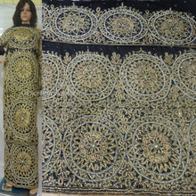 Load image into Gallery viewer, Black color Heavy Beaded Big Designer Golden Work With Cut-work George wrapper - HBDG135
