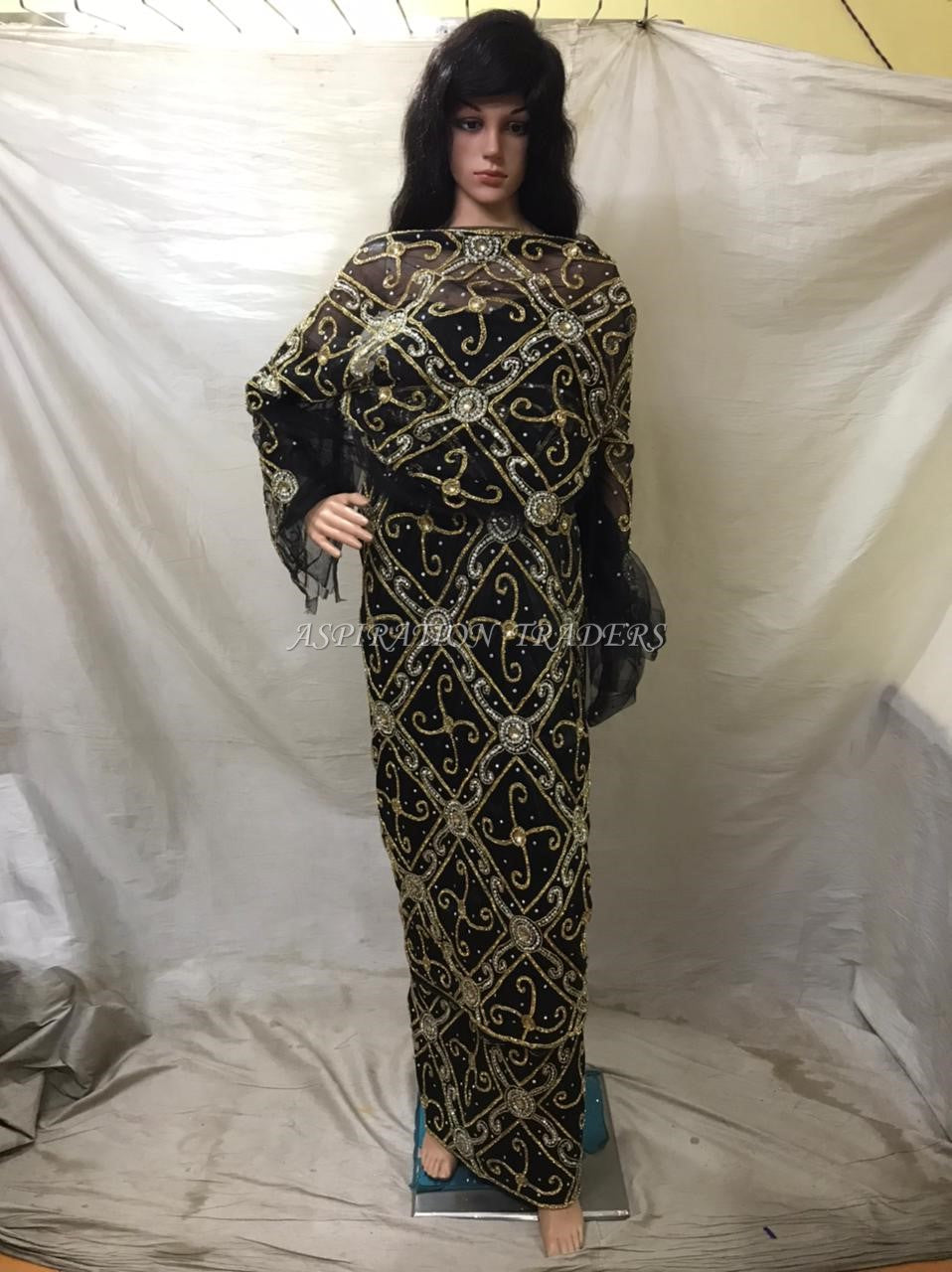 New Black color African Wedding Wear Beaded Designer George