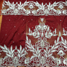 Load image into Gallery viewer, Silk thread work Wine color Heavy Beaded Designer George  - HBDG141
