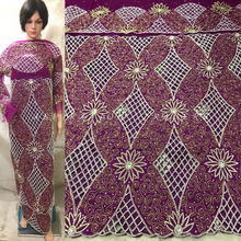 Load image into Gallery viewer, Magenta Color Heavy Beaded BIG Design African George wrapper set - HBDG142
