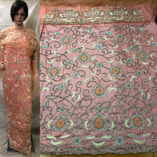 Load image into Gallery viewer, SWEET PEACH Heavy Beaded Designer Silk Taffeta George Wrapper set - HBDG143
