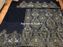 Load image into Gallery viewer, BLACK Silk Taffeta Nigerian Designer George Wrapper with Blouse - HBDG145
