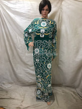 Load image into Gallery viewer, BOTTLE GREEN Beautiful Heavy Beaded Designer Taffeta Silk George Wrapper set - HBDG

