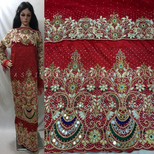 Load image into Gallery viewer, RED color Beautiful Designs African Wedding George Wrapper with Blouse - HBDG169
