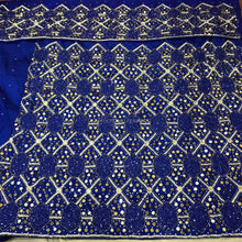 Load image into Gallery viewer, ROYAL BLUE Mirror Work Heavy Beaded African Wedding George Wrapper with Blouse - HBDG170
