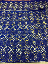 Load image into Gallery viewer, ROYAL BLUE Mirror Work Heavy Beaded African Wedding George Wrapper with Blouse - HBDG170
