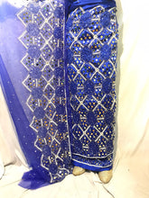 Load image into Gallery viewer, ROYAL BLUE Mirror Work Heavy Beaded African Wedding George Wrapper with Blouse - HBDG170
