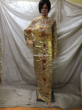 Load image into Gallery viewer, GOLD Shimmer fabric Heavy Beaded VIP George For Nigerian Wedding - HBMG008
