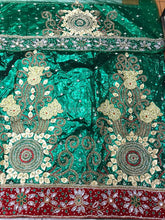 Load image into Gallery viewer, NIGERIAN Green Mettalic fabric george wrapper set  - HBMG030
