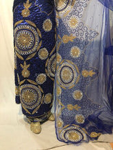 Load image into Gallery viewer, ROYAL BLUE Metallic/ Shimmer NIGERIAN Wedding George wrapper set - HBMG034
