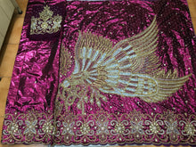 Load image into Gallery viewer, Eagle Design Wedding Mettalic Fabric Hand Beaded Work Geoorge wrapper Set - HBMG035
