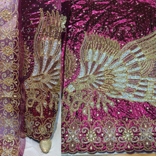 Load image into Gallery viewer, Eagle Design Wedding Mettalic Fabric Hand Beaded Work Geoorge wrapper Set - HBMG035
