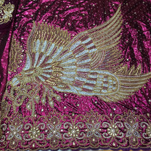 Load image into Gallery viewer, Eagle Design Wedding Mettalic Fabric Hand Beaded Work Geoorge wrapper Set - HBMG035
