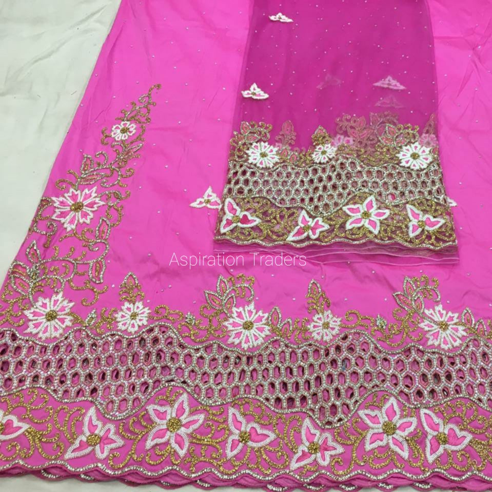 Baby pink Hand Beaded George Wrapper with Laser Cutwork- HB200 ...
