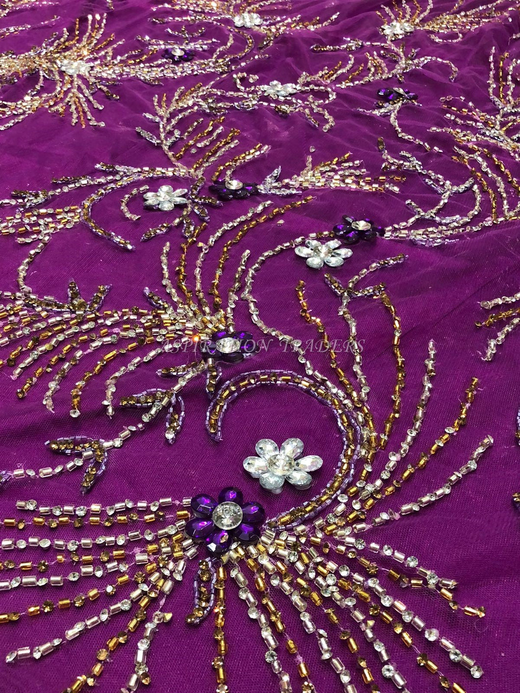 Magenta Crystal stone beaded Applique Design - AP055