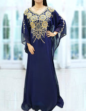 Load image into Gallery viewer, Indian Fashion Navy Blue Long Sleeves Arabic Style Front Neck Heavy Work -   K031
