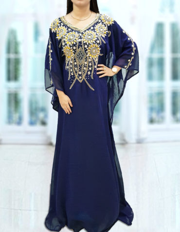 Indian Fashion Navy Blue Long Sleeves Arabic Style Front Neck Heavy Work -   K031