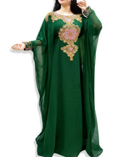 Load image into Gallery viewer, Nigerian Green  Kaftan with Long Sleeve  inside belt Plus Size Beaded kaftans - K032
