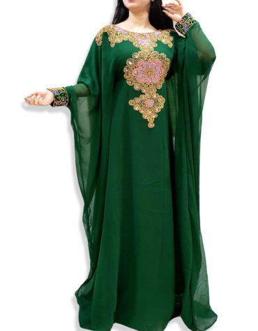 Nigerian Green  Kaftan with Long Sleeve  inside belt Plus Size Beaded kaftans - K032