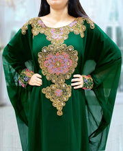 Load image into Gallery viewer, Nigerian Green  Kaftan with Long Sleeve  inside belt Plus Size Beaded kaftans - K032
