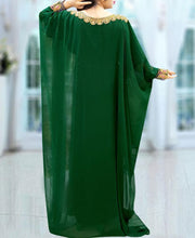 Load image into Gallery viewer, Nigerian Green  Kaftan with Long Sleeve  inside belt Plus Size Beaded kaftans - K032
