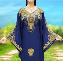 Load image into Gallery viewer, Navy Blue Kaftan High Quality Chiffon Kaftan  Islamic clothing women dresses abaya   - K033
