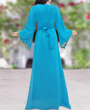 Load image into Gallery viewer, Heavy bead work muslim dress o-neck ankle length loose fitting comfortable dress  - K038
