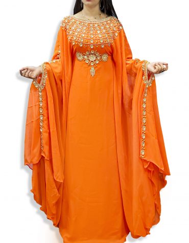 Orange color Crystal stone Beaded Farasa Dresses Abaya for Women Kaftan - K042