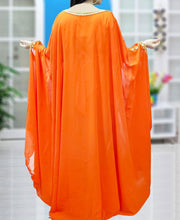 Load image into Gallery viewer, Orange color Crystal stone Beaded Farasa Dresses Abaya for Women Kaftan - K042
