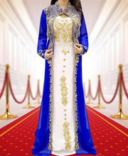 Load image into Gallery viewer, African Wedding Kaftan Dress, , Dubai Kaftan, Royal Blue Beaded Evening Gown - K050
