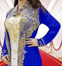 Load image into Gallery viewer, African Wedding Kaftan Dress, , Dubai Kaftan, Royal Blue Beaded Evening Gown - K050
