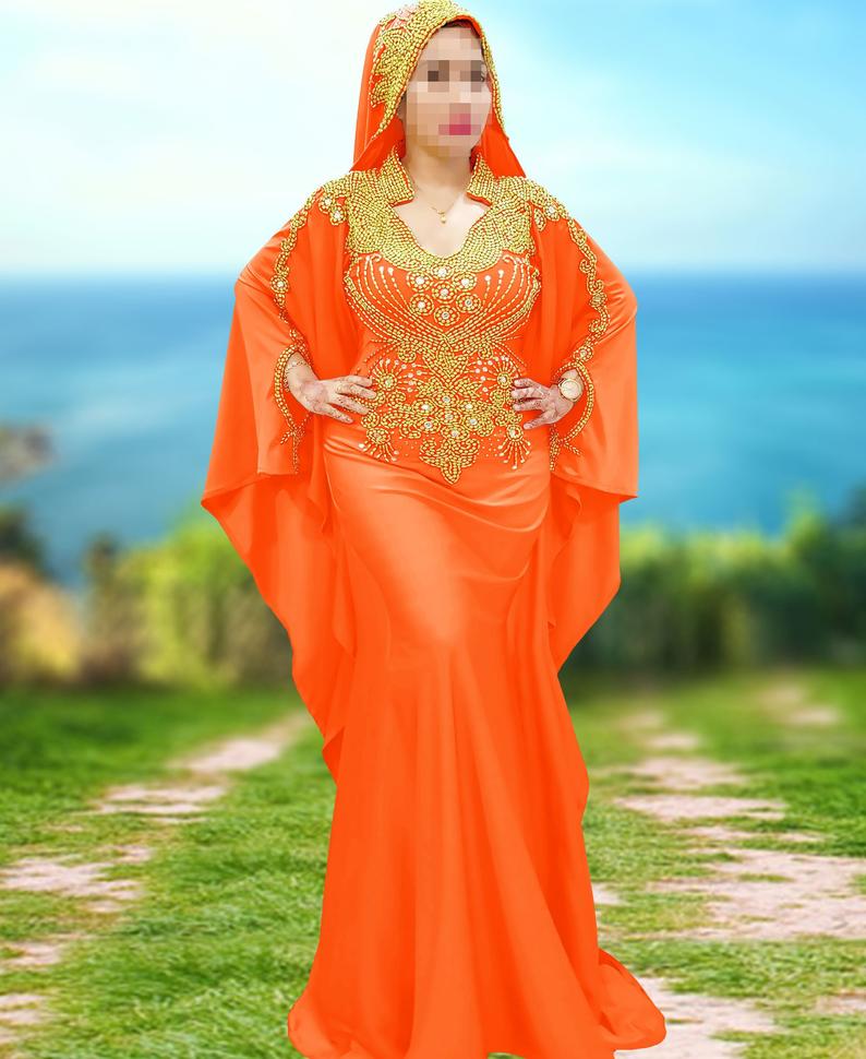 Embellished Beaded African Formal Dresses Gown Long Lycra Kaftan with Scarf - K051