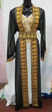 Load image into Gallery viewer, Front Opened Golden Button Embroidery Beaded Chiffon Dubai  Kaftan Wedding Dress - K052
