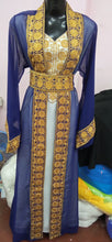 Load image into Gallery viewer, Front Opened Golden Button Embroidery Beaded Chiffon Dubai  Kaftan Wedding Dress - K052
