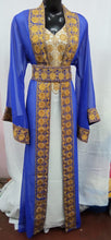 Load image into Gallery viewer, Front Opened Golden Button Embroidery Beaded Chiffon Dubai  Kaftan Wedding Dress - K052
