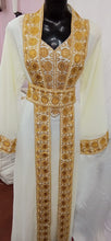 Load image into Gallery viewer, Front Opened Golden Button Embroidery Beaded Chiffon Dubai  Kaftan Wedding Dress - K052
