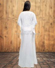 Load image into Gallery viewer, Embellished Deep neck  Beaded Modest White  Lycra Kaftan Abaya Evening Gown - K056
